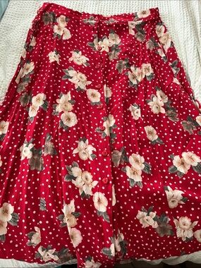 Vintage Red polka dot and floral midi skirt